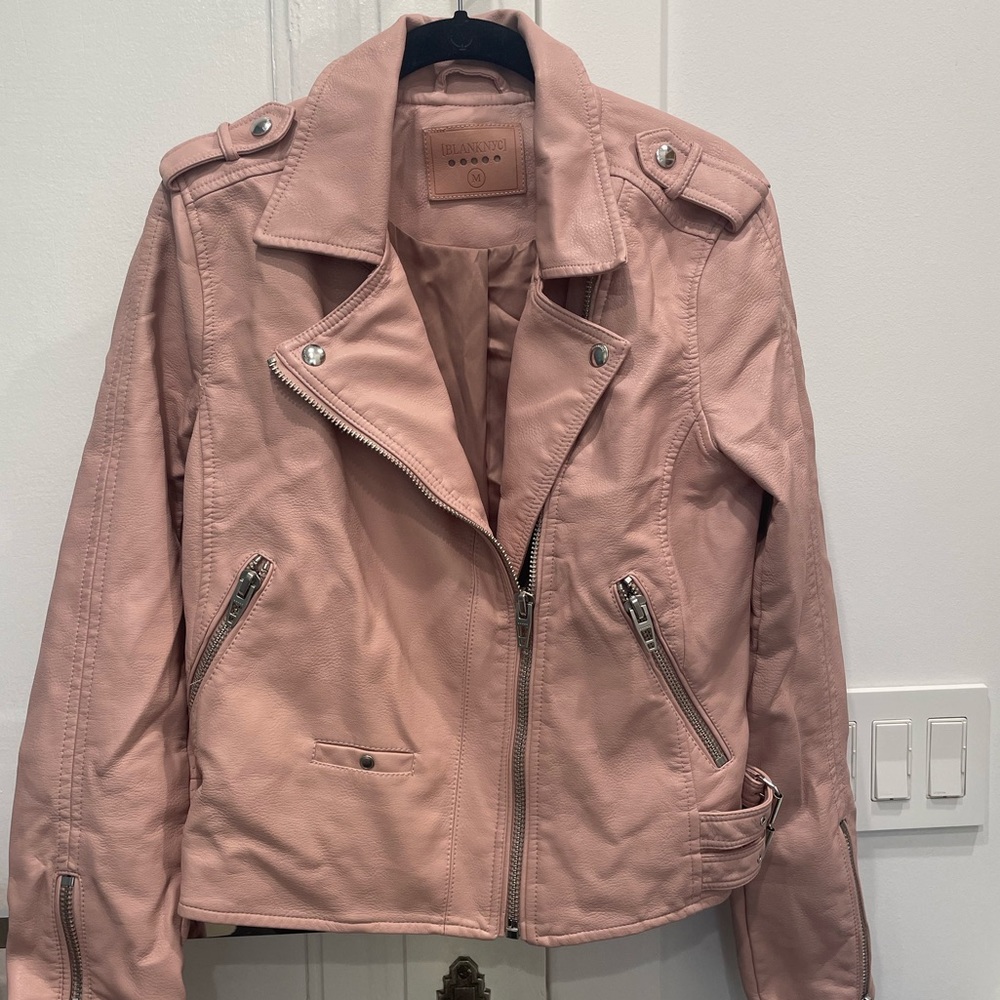 Blanknyc pale pink faux leather motorcycle jacket size M